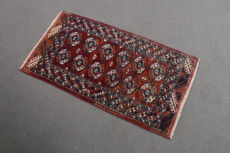 1.9x3.3 ft Turkish Rug, Vintage Small Rug, Red Blue Oriental Wool Rug - 1