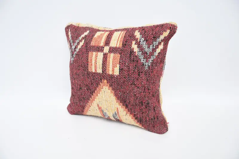 Throw Kilim Pillow, Cushion, Home Decor Pillow, Pet Pillow Cover, 12x12 Red Cushion, Living Room Throw Pillow Cover, Pillow for Sofa - 4