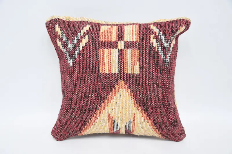 Throw Kilim Pillow, Cushion, Home Decor Pillow, Pet Pillow Cover, 12x12 Red Cushion, Living Room Throw Pillow Cover, Pillow for Sofa - 1