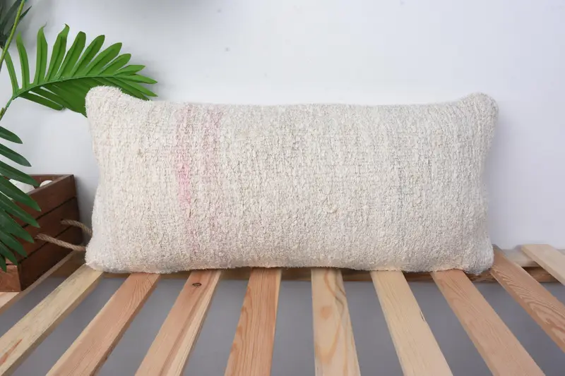 Handmade Kilim Cushion, Vintage Pillow, Home Decor Pillow, 12x24 Beige Pillow Sham, Pillow Case, Seat Pillow Case, Pet Cushion, Neutral Pillow - 1