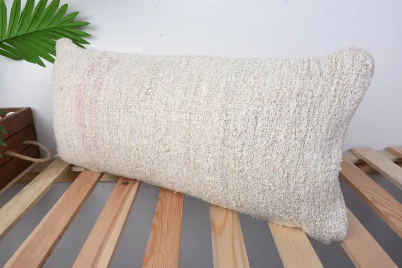 Handmade Kilim Cushion, Vintage Pillow, Home Decor Pillow, 12x24 Beige Pillow Sham, Pillow Case, Seat Pillow Case, Pet Cushion, Neutral Pillow - 4