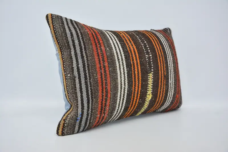 Throw Kilim Pillow, Aesthetic Cushion Case, 16x24 Brown Pillow Cover, Kilim Pillow, Cushion Case, Art Deco Pillow Case, Vintage Pillow - 3