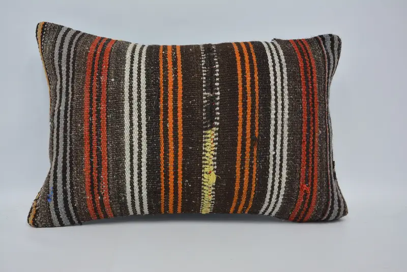 Throw Kilim Pillow, Aesthetic Cushion Case, 16x24 Brown Pillow Cover, Kilim Pillow, Cushion Case, Art Deco Pillow Case, Vintage Pillow - 1