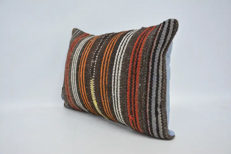 Throw Kilim Pillow, Aesthetic Cushion Case, 16x24 Brown Pillow Cover, Kilim Pillow, Cushion Case, Art Deco Pillow Case, Vintage Pillow - 4
