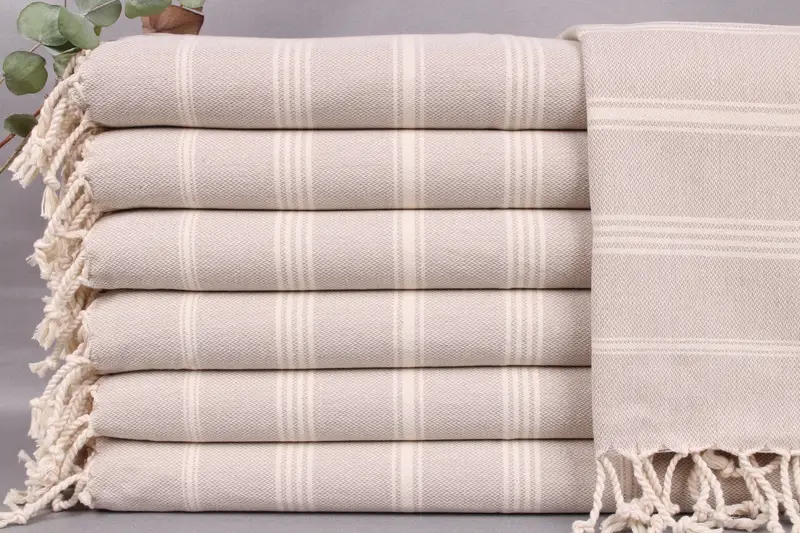 Cotton Dish Towel Beige Striped, 24x38 Inches, Turkish Hand Towel