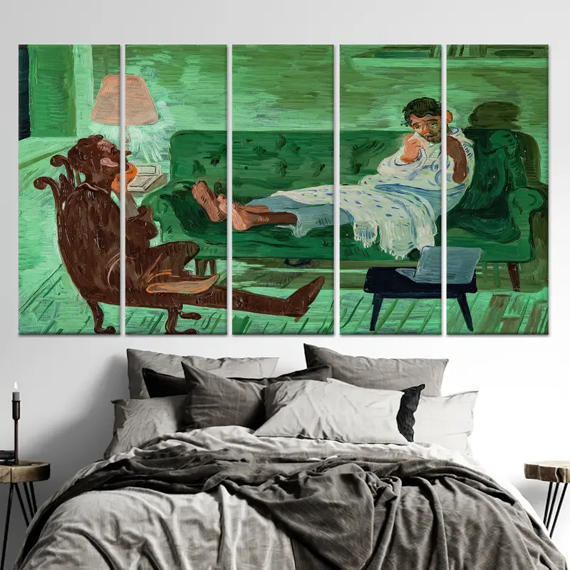 Cuadro en lienzo verde Los dos amigos de Salman Toor: regalo elegante