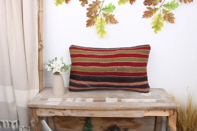 Comfy Throw Cushion Cover, Kilim Cushion Sham, Bench Cushion Case, Pillow, Boho Pillow, Turkish Pillow, 12x20 Red Cushion Case - 1