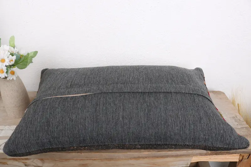 Comfy Throw Cushion Cover, Kilim Cushion Sham, Bench Cushion Case, Pillow, Boho Pillow, Turkish Pillow, 12x20 Red Cushion Case - 7