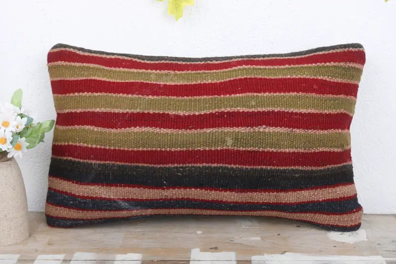 Comfy Throw Cushion Cover, Kilim Cushion Sham, Bench Cushion Case, Pillow, Boho Pillow, Turkish Pillow, 12x20 Red Cushion Case - 2