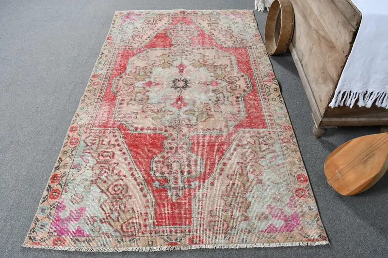 Kırmızı Çiçekli Halı, 4,3x7 ft Zarif Yeşil Paisley Tasarım