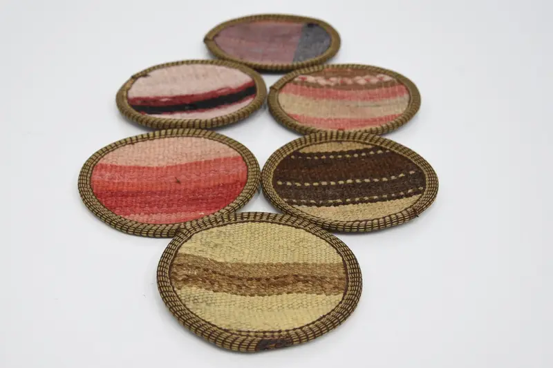 Elegant Beige and Red Striped Coaster, Durable and Stylish Coaster