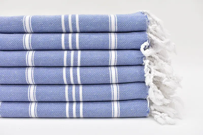 Hand Towel Blue Striped Turkish Cotton, 24x40 Inches