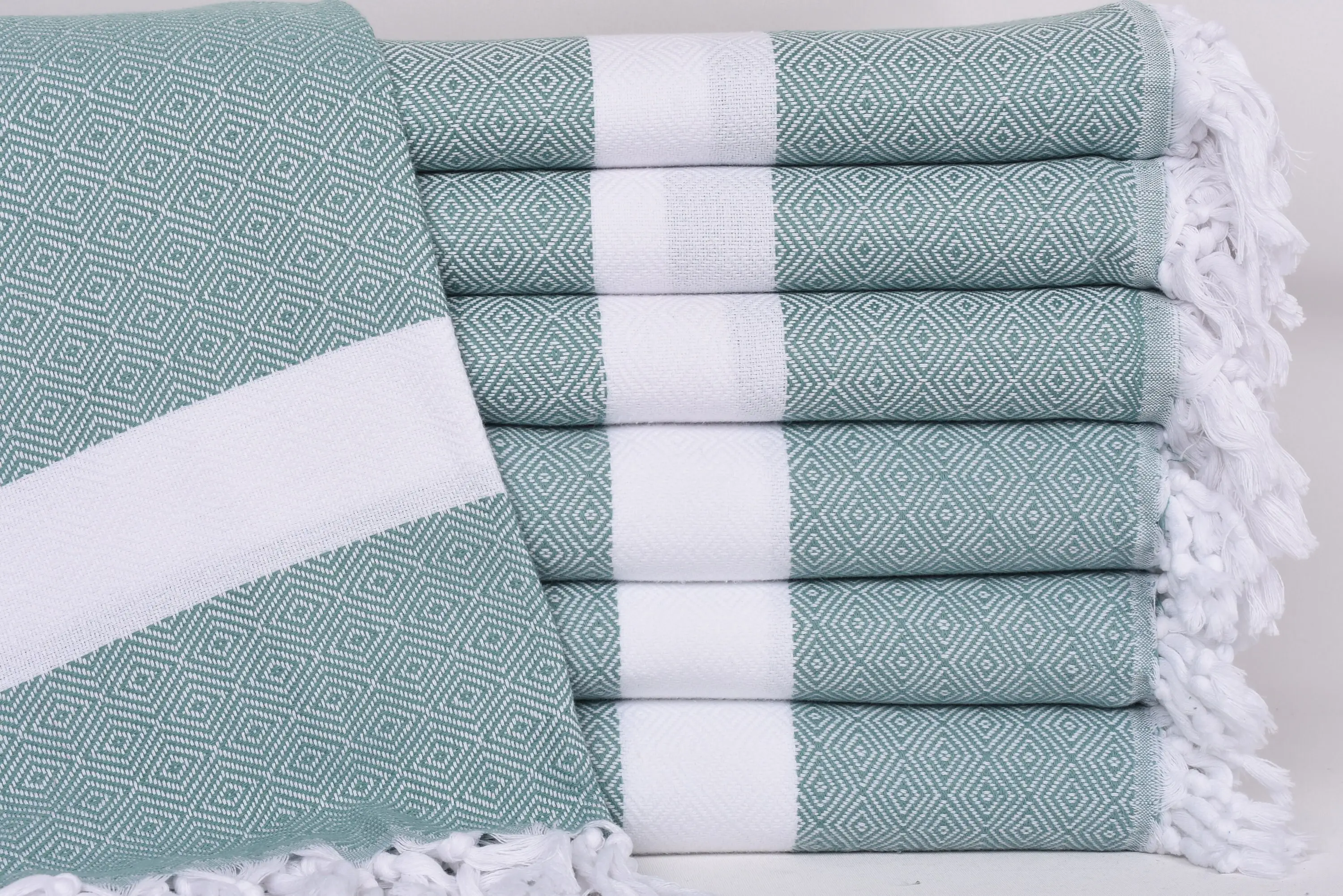 Petrol Green Diamond Towel, Beach Towel Organic Cotton, 70x40 Inches - 1