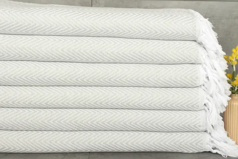 Custom Light Gray Chevron Blanket, Turkish Cotton, 79x95 Inches