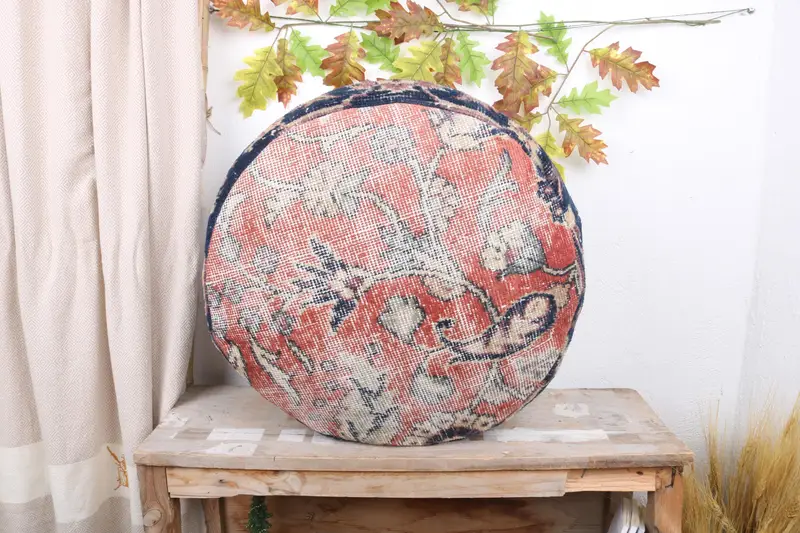 Kırmızı Kilimden Esinlenen Yün Puf, Dikdörtgen Köpük Dolgulu Osmanlı Puf