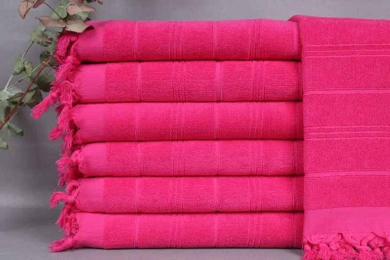 Hand Towel Turkish Cotton Fuchsia Stripes, Beige, 18x40 Inches