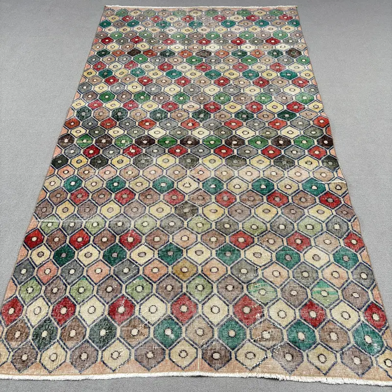 Green Abstract Rug, 0.4x8 ft Elegant Beige Accent