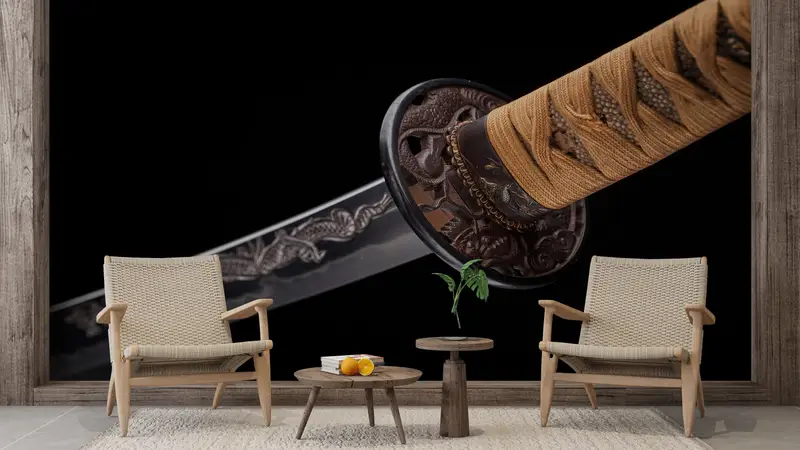 Custom Wall Paper, Asian Katana Wall Print, , Blade Ornament Wall Painting, 3d Wall Paper, Bright Wall Paper, Samurai Wall Poster, - 3