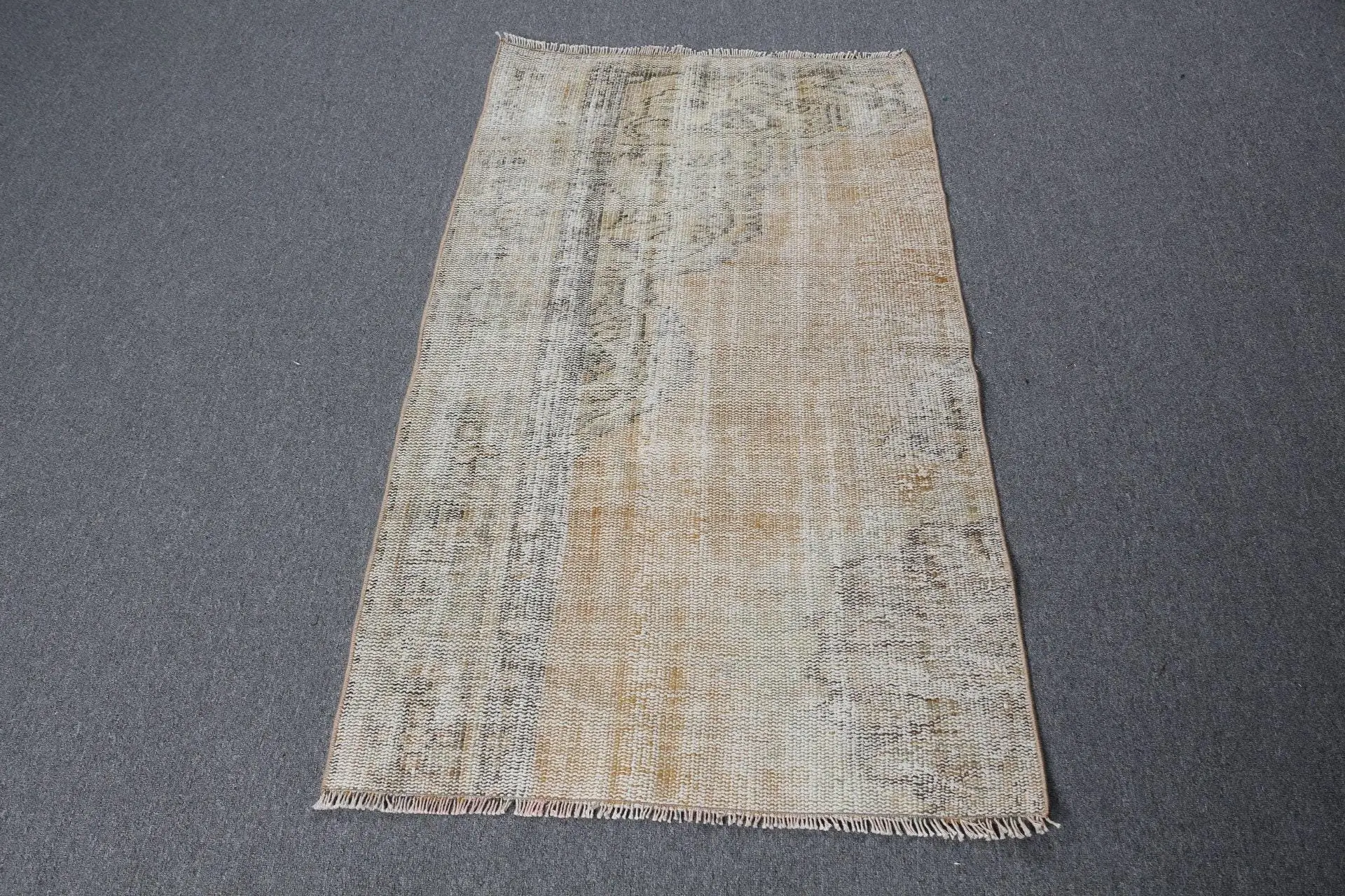 Turkish 2.6x4.3 ft Rug, Small Vintage Rug, Brown White Patchwork Wool Rug - 1