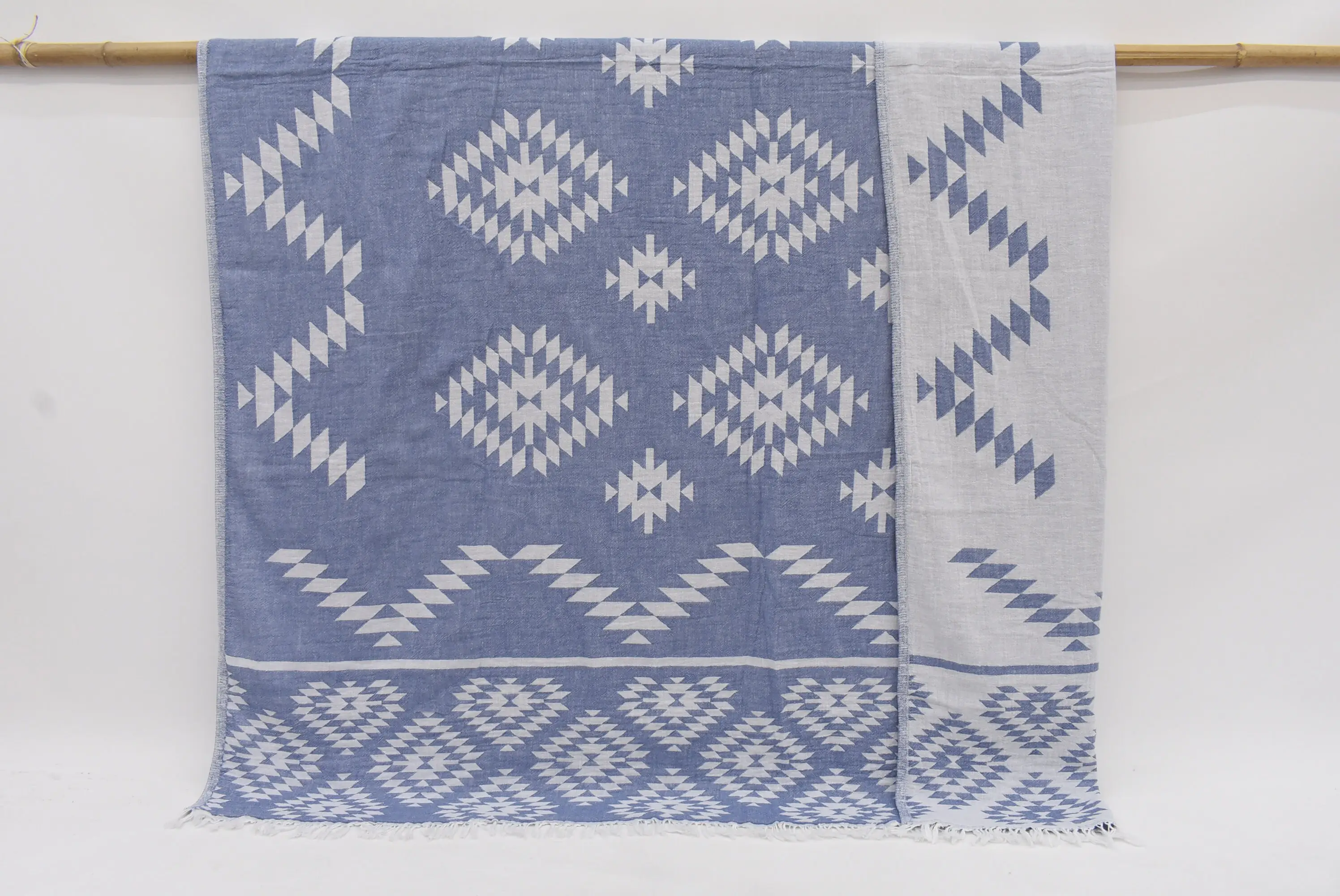 Personalized Navy Kilim Blanket, 83x56 Inches, Organic Cotton, Turkish - 1