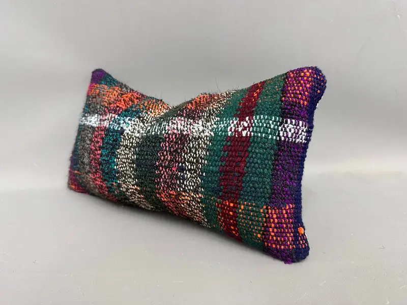 Kilim Pillow Cover, 8x16 Blue Cushion Cover, Cushion Cover, Vintage Pillow, Tapestry Cushion Cover, Boho Pillow Sham Cover - 3