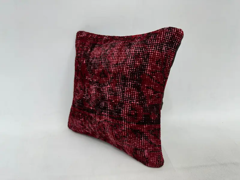 Ethnical Kilim Rug Pillow, 12x12 Red Cushion, Boho Throw Cushion Case, Handmade Kilim Cushion, Cushion, Interior Designer Pillow - 4