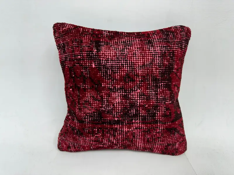 Ethnical Kilim Rug Pillow, 12x12 Red Cushion, Boho Throw Cushion Case, Handmade Kilim Cushion, Cushion, Interior Designer Pillow - 1