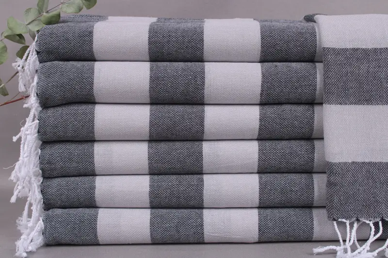 Cotton Woven Tea Towel Monogram Gray-Black Striped, 18x40 Inches