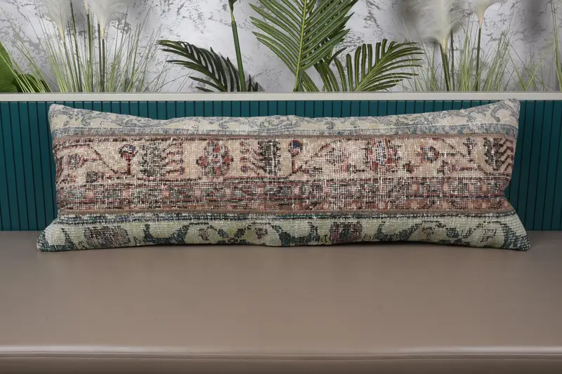 Beige-braunes Patchwork-Wurfkissen, 16x48 besticktes Kissen