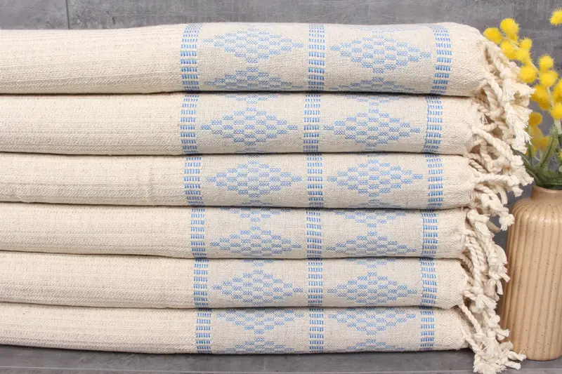 Face Towel Kilim Design Dishcloth Sax Blue, Linen, 20x40 Inches