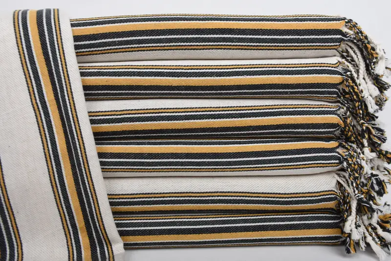 Beach Towel Personalized Turkish Cotton Black-Mustard Stripes, 38x71 Inches