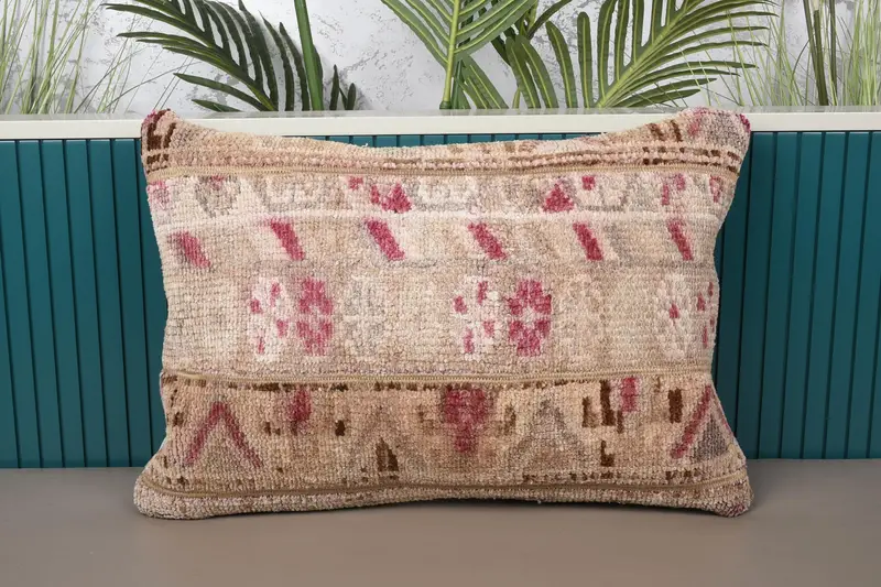 Türk Yastık Kılıfı, Yün Fas 16x24 inç Krem Kırlent - 1