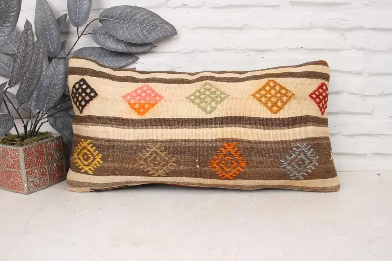 Home Decor Pillow, Pillow Cover, 12x24 Beige Cushion Case, Throw Kilim Pillow, Handmade Throw Pillow Sham, Interior Designer Pillow, Natural Cushion - 1