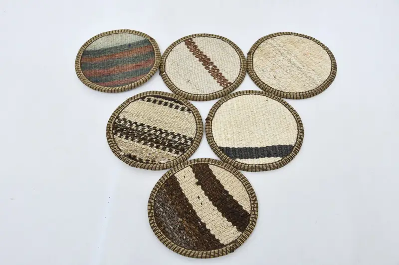 Bohemian Round Coaster Set, Brown and White Coasters