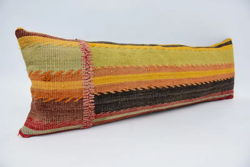 Pillow Case, Handmade Kilim Cushion, Kilim Pillow, Couch Pillow, Authentic Cushion, Turkish Pillow, 12x36 Green Pillow Cover - 3