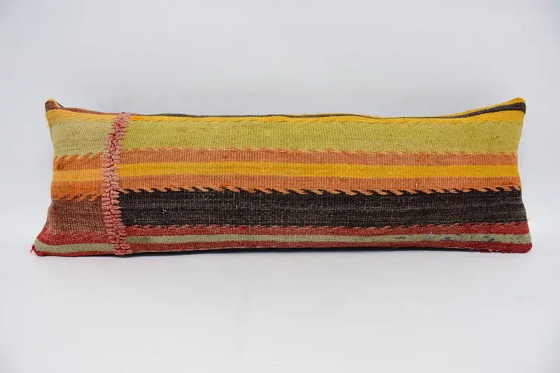 Pillow Case, Handmade Kilim Cushion, Kilim Pillow, Couch Pillow, Authentic Cushion, Turkish Pillow, 12x36 Green Pillow Cover - 1