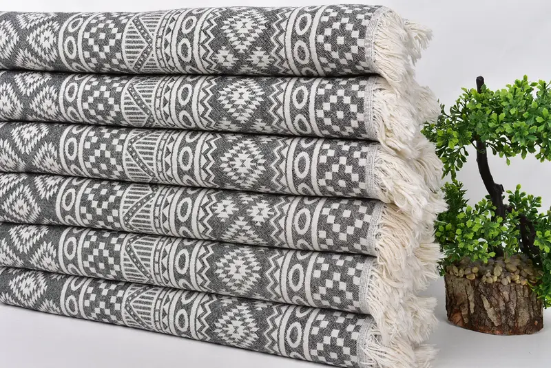 68x36 Cotton Geometric Towel, Peshtemal Towel, Custom Gift, Hammam Towel USA, First Wedding Anniversary Gift, Custom Wedding Gift, Personalised Gift - 4