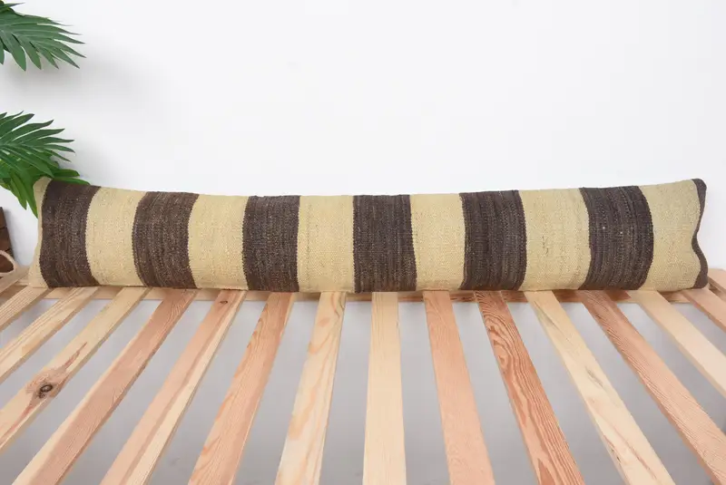 Handmade Striped Brown & Beige Rectangle Throw Pillow, Vintage Pillow