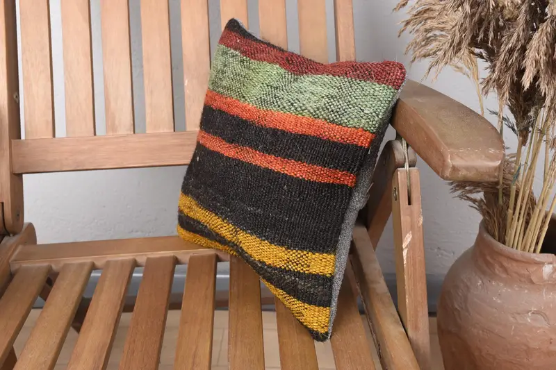 12x12 Brown Pillow Cover, Nautical Throw Pillow, Car Pillow, Turkish Kilim Pillow, Vintage Pillow, Handmade Kilim Cushion, Cushion - 3