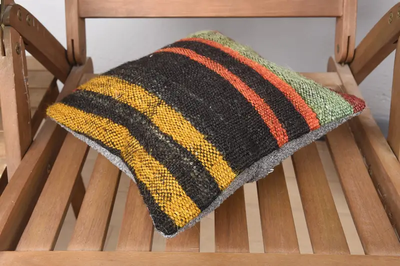 12x12 Brown Pillow Cover, Nautical Throw Pillow, Car Pillow, Turkish Kilim Pillow, Vintage Pillow, Handmade Kilim Cushion, Cushion - 4