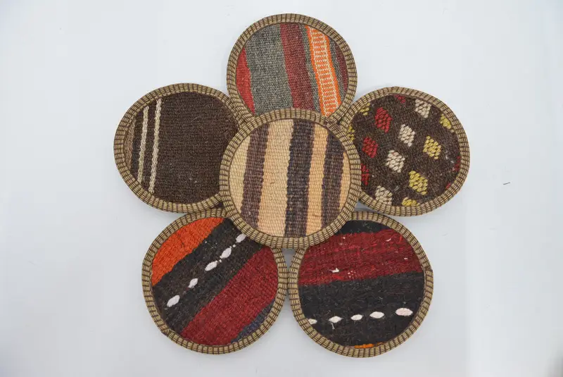 Posavasos Redondo Bohemio, Posavasos Antideslizante Rojo y Beige