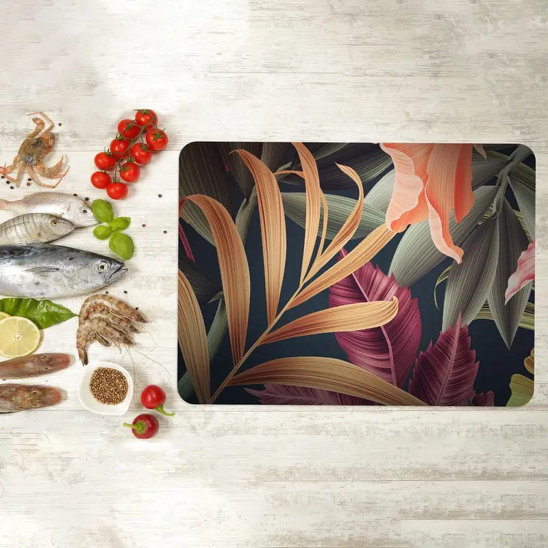 Tropical Leaves Glass Cutting Board, Trendy Kitchen Essential
