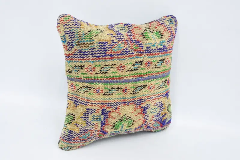 Sustainable Cushion Cover, 16x16 Beige Pillow Cover, Turkish Kilim Pillow, Handmade Kilim Cushion, Cushion Cover, Kilim Cushion Sham - 3