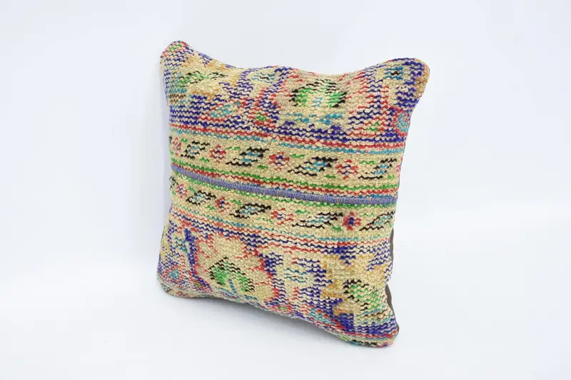 Sustainable Cushion Cover, 16x16 Beige Pillow Cover, Turkish Kilim Pillow, Handmade Kilim Cushion, Cushion Cover, Kilim Cushion Sham - 4