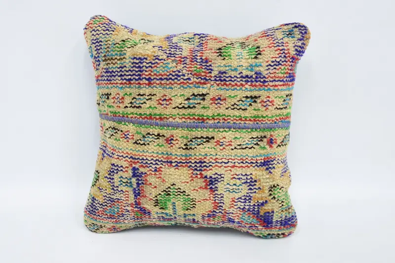 Sustainable Cushion Cover, 16x16 Beige Pillow Cover, Turkish Kilim Pillow, Handmade Kilim Cushion, Cushion Cover, Kilim Cushion Sham - 1