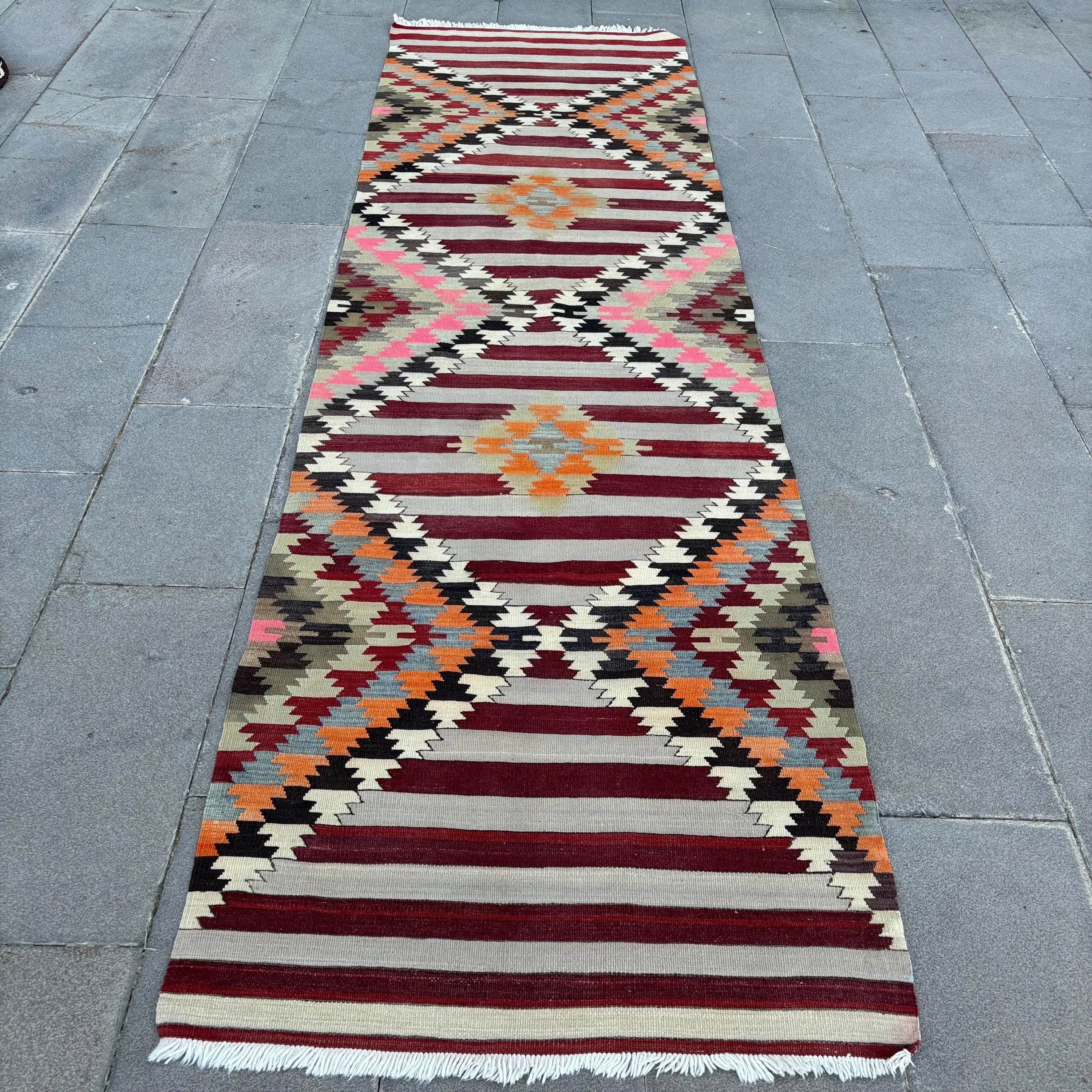 3x10.3 ft Rug, Vintage Turkish Rug, Red Orange Patchwork Wool Rug - 1