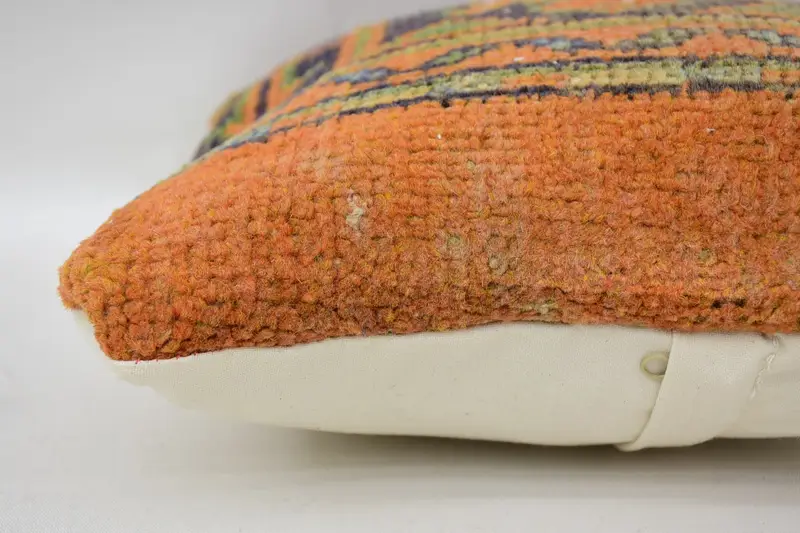 Kilim Cushion Sham, Southwestern Pillow Sham, 12x12 Orange Cushion, Sofa Bolster Pillow, Boho Pillow Sham Cover, Handmade Kilim Cushion, Pillow Sham - 5