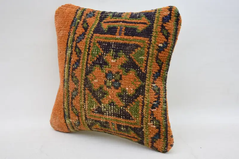 Kilim Cushion Sham, Southwestern Pillow Sham, 12x12 Orange Cushion, Sofa Bolster Pillow, Boho Pillow Sham Cover, Handmade Kilim Cushion, Pillow Sham - 3