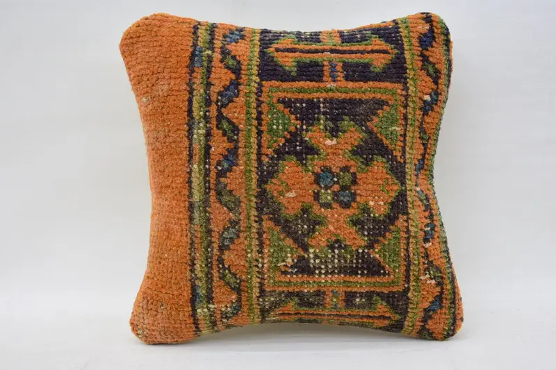 Kilim Cushion Sham, Southwestern Pillow Sham, 12x12 Orange Cushion, Sofa Bolster Pillow, Boho Pillow Sham Cover, Handmade Kilim Cushion, Pillow Sham - 4