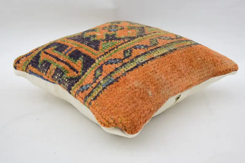 Kilim Cushion Sham, Southwestern Pillow Sham, 12x12 Orange Cushion, Sofa Bolster Pillow, Boho Pillow Sham Cover, Handmade Kilim Cushion, Pillow Sham - 6